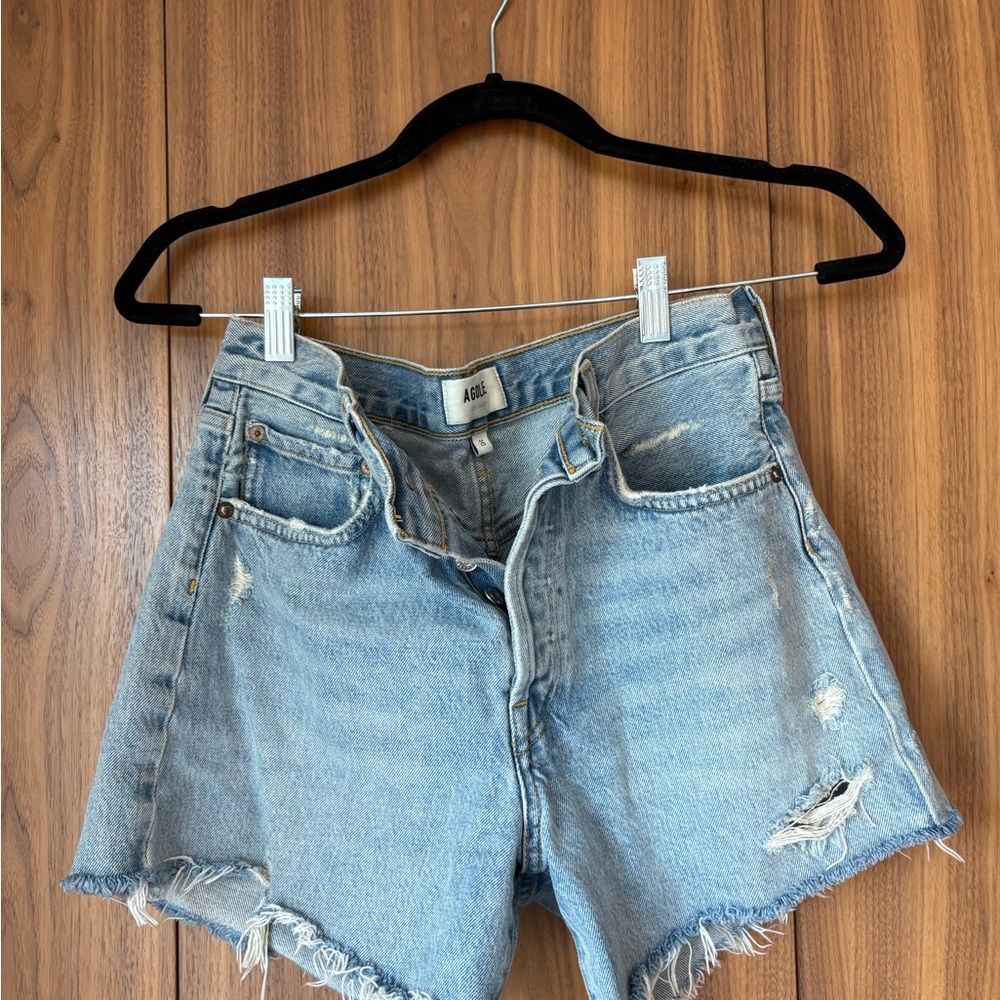 Agolde Blue Jean Shorts High-Waisted Cut-Off Style